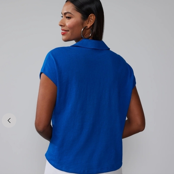 NWT New York & Company short sleeve slum knit collared top Size Medium - Picture 3 of 6